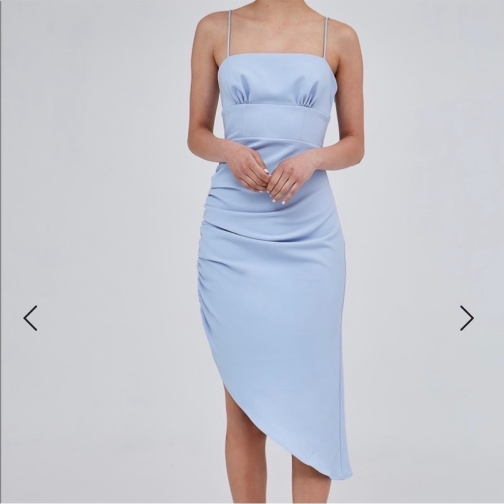 C/MEO Collective Good Thing Light Blue Ruched Midi Dress